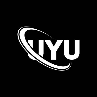 Uyu logosu. Uyu mektubu. Uyu harf logosu tasarımı. Çember ve büyük harfli monogram logosuyla birleştirilmiş UYU logosu. UYU teknoloji, iş ve gayrimenkul markası tipografisi.
