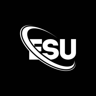 ESU logosu. ESU mektubu. ESU mektup logosu tasarımı. Çember ve büyük harfli monogram logosuyla birleştirilmiş ESU logosu. Teknoloji, iş ve emlak markası için ESU tipografisi.