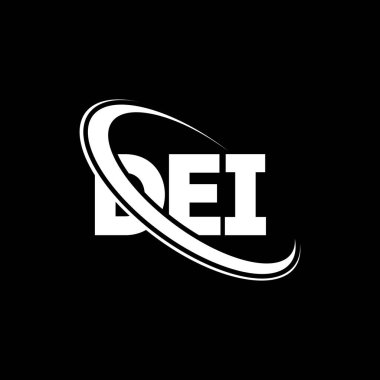 DEI logosu. DEI mektubu. DEI mektup logosu tasarımı. Çember ve büyük harfli monogram logosuna bağlı DEI logosu. Teknoloji, iş ve emlak markası için DEI tipografisi.