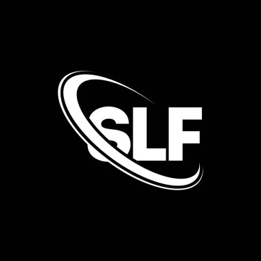 SLF logosu. SLF harfi. SLF harf logosu tasarımı. Çember ve büyük harfli monogram logosuna bağlı SLF logosu. Teknoloji, iş ve emlak markası için SLF tipografisi.