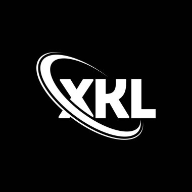 XKL logosu. XKL harfi. XKL harf logosu tasarımı. Çember ve büyük harfli monogram logosuna bağlı XKL logosu. Teknoloji, iş ve emlak markası için XKL tipografisi.