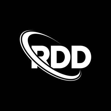 RDD logosu. RDD mektubu. RDD harfli logo tasarımı. Çember ve büyük harfli monogram logosuna bağlı baş harfler RDD logosu. Teknoloji, iş ve emlak markası için RDD tipografisi.