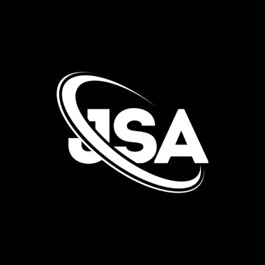 JSA logosu. JSA mektubu. JSA mektup logosu tasarımı. Çember ve büyük harfli monogram logosuna bağlı JSA logosu. Teknoloji, iş ve emlak markası için JSA tipografisi.