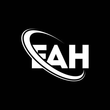 EAH logosu. EAH mektubu. EAH harf logosu tasarımı. Çember ve büyük harfli monogram logosuyla birleştirilmiş EAH logosu. Teknoloji, iş ve emlak markası için EAH tipografisi.