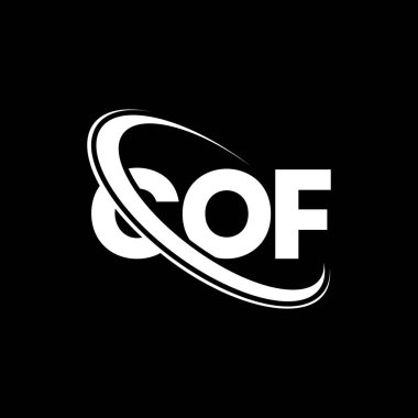 COF logosu. COF mektubu. COF mektup logosu tasarımı. Çember ve büyük harfli monogram logosuna bağlı COF logosu. Teknoloji, iş ve emlak markası için COF tipografisi.