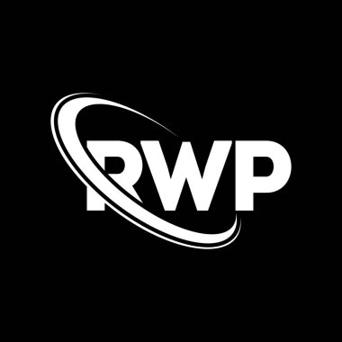 RWP logosu. RWP mektubu. RWP harf logosu tasarımı. Çember ve büyük harfli monogram logosuna bağlı baş harfler RWP logosu. Teknoloji, iş ve emlak markası için RWP tipografisi.