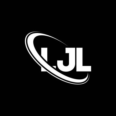 LJL logosu. LJL mektubu. LJL mektup logosu tasarımı. Çember ve büyük harfli monogram logosuna bağlı ilk LJL logosu. Teknoloji, iş ve emlak markası için LJL tipografisi.