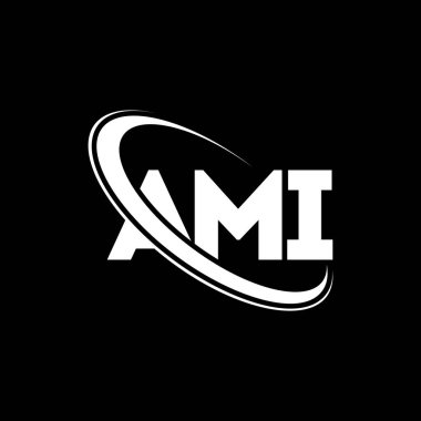 AMI logosu. AMI mektubu. AMI harf logosu tasarımı. Çember ve büyük harfli monogram logosuyla birleştirilmiş AMI logosu. Teknoloji, iş ve emlak markası için AMI tipografisi.