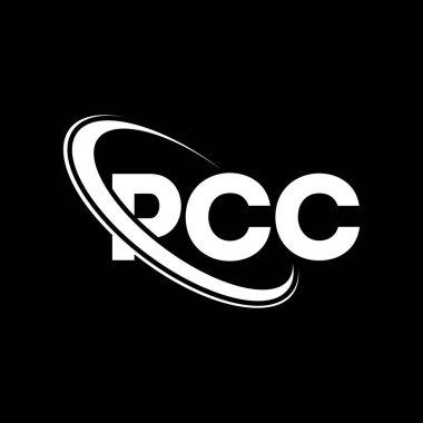 PCC logosu. PCC mektubu. PCC harf logosu tasarımı. Çember ve büyük harfli monogram logosuna bağlı PCC logosu. Teknoloji, iş ve emlak markası için PCC tipografisi.