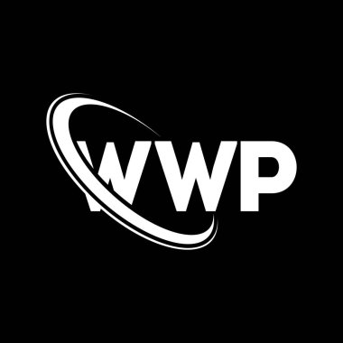 WWP logosu. WWP mektubu. WWP mektup logosu tasarımı. Çember ve büyük harfli monogram logosuna bağlı WWP logosu. WWP teknoloji, iş ve emlak markası tipografisi.