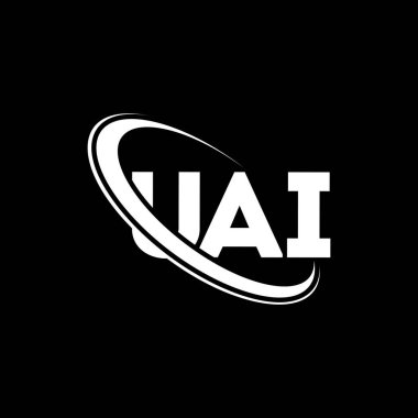 UAI logosu. UAI mektubu. UAI harf logosu tasarımı. Çember ve büyük harfli monogram logosuna bağlı UAI logosu. Teknoloji, iş ve emlak markası için UAI tipografisi.