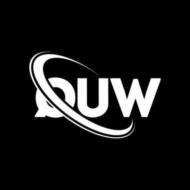 Quw logosu. Quw mektubu. Quw harfli logo tasarımı. Çember ve büyük harfli monogram logosuna bağlı QuW logosu. QUW teknoloji, iş ve emlak markası tipografisi.