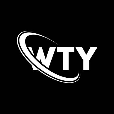 WTY logosu. Mektup. WTY mektup logosu tasarımı. Çember ve büyük harfli monogram logosuna bağlı WTY logosu. Teknoloji, iş ve emlak markası için WTY tipografisi.