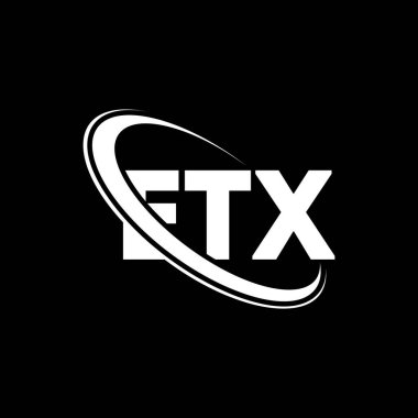 ETX logosu. ETX mektubu. ETX harfli logo tasarımı. Daireye ve büyük harfli monogram logosuna bağlı baş harfler ETX logosu. Teknoloji, iş ve emlak markası için ETX tipografisi.