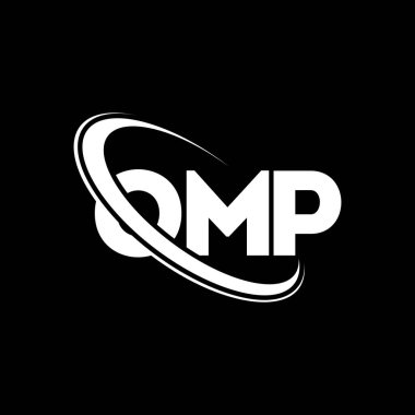 OMP logosu. Muhalefet mektubu. OMP harfi logo tasarımı. Çember ve büyük harfli monogram logosuna bağlı OMP logosu. Teknoloji, iş ve emlak markası için OMP tipografisi.