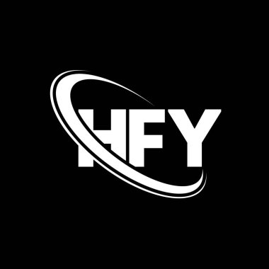 HFY logosu. HFY mektubu. HFY harf logosu tasarımı. Çember ve büyük harfli monogram logosuyla HFY logosunun baş harfleri. Teknoloji, iş ve emlak markası için HFY tipografisi.
