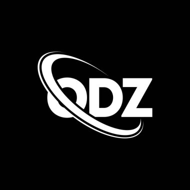 ODZ logosu. ODZ mektubu. ODZ harf logosu tasarımı. Çember ve büyük harfli monogram logosuna bağlı ODZ logosu. Teknoloji, iş ve emlak markası için ODZ tipografisi.