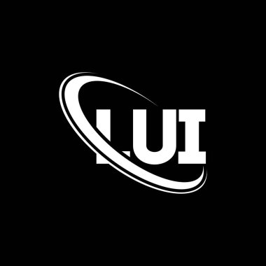 LUI logosu. LUI mektubu. LUI harfli logo tasarımı. Çember ve büyük harfli monogram logosuna bağlı LUI logosu. Teknoloji, iş ve emlak markası için LUI tipografisi.