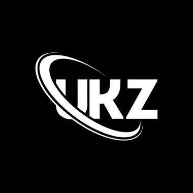 UKZ logosu. UKZ harfi. UKZ harf logosu tasarımı. Çember ve büyük harfli monogram logosuna bağlı UKZ logosu. Teknoloji, iş ve emlak markası için UKZ tipografisi.