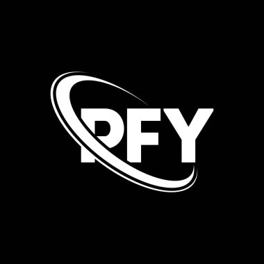 PFY logosu. PFY mektubu. PFY harf logosu tasarımı. Çember ve büyük harfli monogram logosuyla birleştirilmiş PFY logosu. Teknoloji, iş ve emlak markası için PFY tipografisi.