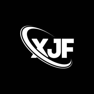 XJF logosu. XJF mektubu. XJF harf logosu tasarımı. Çember ve büyük harfli monogram logosuna bağlı XJF logosu. Teknoloji, iş ve emlak markası için XJF tipografisi.