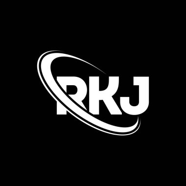 RKJ logosu. RKJ mektubu. RKJ harf logosu tasarımı. Çember ve büyük harfli monogram logosuna bağlı RKJ logosu. Teknoloji, iş ve emlak markası için RKJ tipografisi.