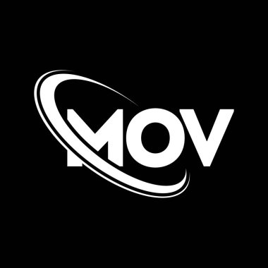 MOV logosu. MOV mektubu. MOV mektup logosu tasarımı. Çember ve büyük harfli monogram logosuna bağlı ilk harfler MOV logosu. Teknoloji, iş ve emlak markası için MOV tipografisi.