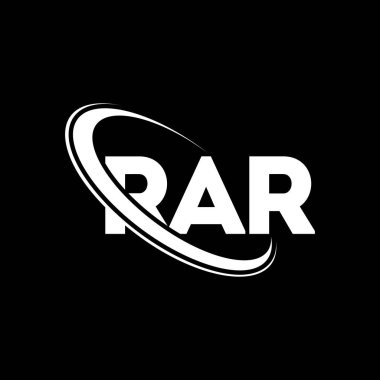 RAR logosu. RAR mektubu. RAR harfi logo tasarımı. Çember ve büyük harfli monogram logosuna bağlı baş harfler RAR logosu. Teknoloji, iş ve emlak markası için RAR tipografisi.