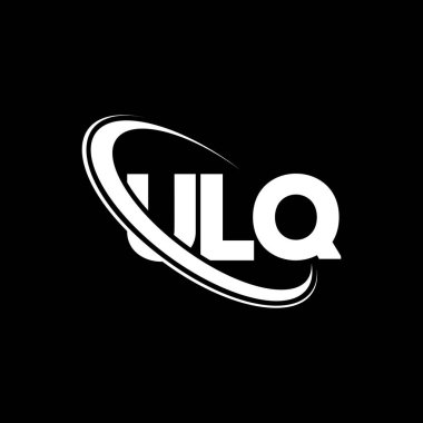 ULQ logosu. ULQ mektubu. ULQ harf logosu tasarımı. Çember ve büyük harfli monogram logosuna bağlı ULQ logosu. Teknoloji, iş ve emlak markası için ULQ tipografisi.