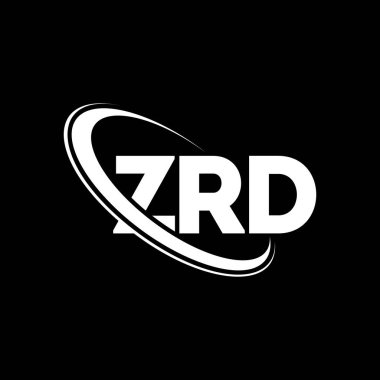 ZRD logosu. ZRD harfi. ZRD harf logosu tasarımı. Çember ve büyük harfli monogram logosuna bağlı baş harfler ZRD logosu. Teknoloji, iş ve emlak markası için ZRD tipografisi.