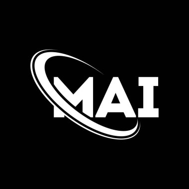 MAI logosu. MAI mektubu. MAI mektup logosu tasarımı. Çember ve büyük harfli monogram logosuyla birleştirilmiş MAI logosu. Teknoloji, iş ve emlak markası için MAI tipografisi.