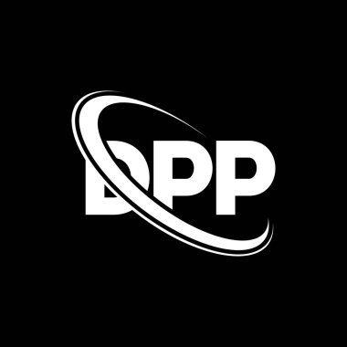 DPP logosu. DPP mektubu. DPP mektup logosu tasarımı. Çember ve büyük harfli monogram logosuna bağlı baş harfler. Teknoloji, iş ve emlak markası için DPP tipografisi.