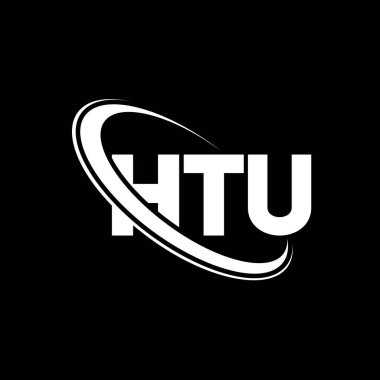 HTU logosu. HTU mektubu. HTU harf logosu tasarımı. Çember ve büyük harfli monogram logosuna bağlı HTU logosunun baş harfleri. Teknoloji, iş ve emlak markası için HTU tipografisi.