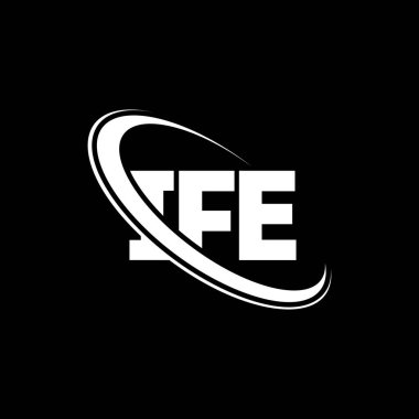 IFE logosu. IFE mektubu. IFE mektup logosu tasarımı. Çember ve büyük harfli monogram logosuna bağlı ilk IFE logosu. Teknoloji, iş ve emlak markası için IFE tipografisi.