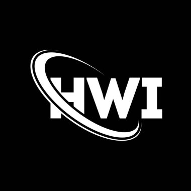 HWI logosu. HWI mektubu. HWI harfli logo tasarımı. Çember ve büyük harfli monogram logosuna bağlı baş harfler HWI logosu. Teknoloji, iş ve emlak markası için HWI tipografisi.