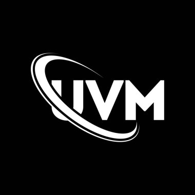 UVM logosu. UVM mektubu. UVM harf logosu tasarımı. Çember ve büyük harfli monogram logosuna bağlı baş harfler UVM logosu. Teknoloji, iş ve emlak markası için UVM tipografisi.