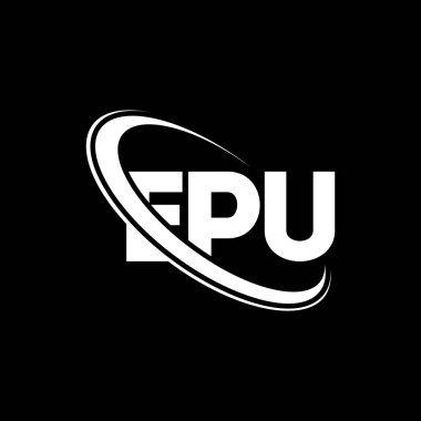 EPU logosu. EPU mektubu. EPU harf logosu tasarımı. Çember ve büyük harfli monogram logosuyla EPU logosunun baş harfleri. Teknoloji, iş ve emlak markası için EPU tipografisi.