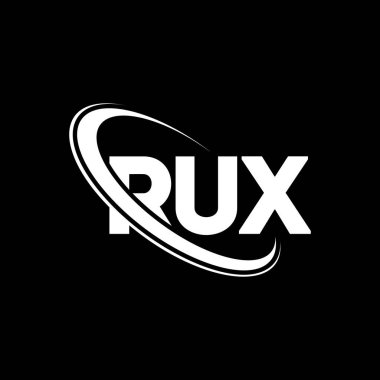 RUX logosu. Rux mektubu. RUX harfli logo tasarımı. Çember ve büyük harfli monogram logosuna bağlı RUX logosu. Teknoloji, iş ve emlak markası için RUX tipografisi.