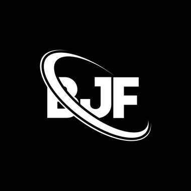 BJF logosu. BJF mektubu. BJF mektup logosu tasarımı. Çember ve büyük harfli monogram logosuna bağlı baş harfler. Teknoloji, iş ve emlak markası için BJF tipografisi.