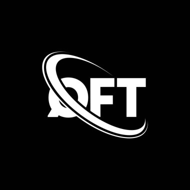 QFT logosu. QFT mektubu. QFT harf logosu tasarımı. Çember ve büyük harfli monogram logosuna bağlı QFT logosu. Teknoloji, iş ve emlak markası için QFT tipografisi.