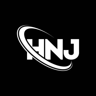 HNJ logosu. HNJ mektubu. HNJ harf logosu tasarımı. Çember ve büyük harfli monogram logosuna bağlı HNJ logosu. Teknoloji, iş ve emlak markası için HNJ tipografisi.