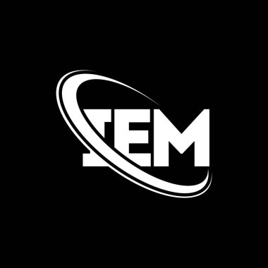 IEM logosu. IEM mektubu. IEM mektup logosu tasarımı. Daireye ve büyük harfli monogram logosuna bağlı ilk IEM logosu. Teknoloji, iş ve emlak markası için IEM tipografisi.