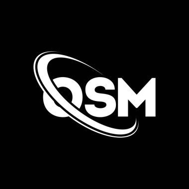 OSM logosu. OSM mektubu. OSM mektup logosu tasarımı. Çember ve büyük harfli monogram logosuna bağlı OSM logosu. Teknoloji, iş ve emlak markası için OSM tipografisi.