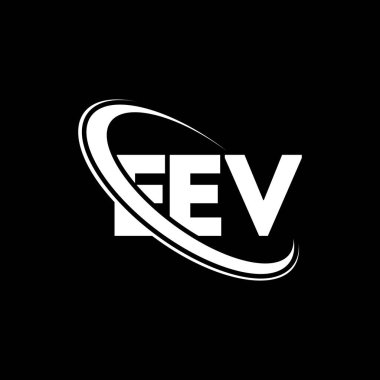 EEV logosu. EEV mektubu. AÇV harf logosu tasarımı. Çember ve büyük harfli monogram logosuna bağlı AÇV logosu. Teknoloji, iş ve emlak markası için AÇV tipografisi.
