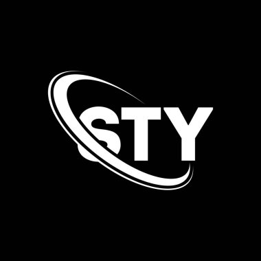 StY logosu. Mektup. STY mektup logosu tasarımı. Çember ve büyük harfli monogram logosuyla birleştirilmiş STY logosu. STY teknoloji, iş ve gayrimenkul markası tipografisi.