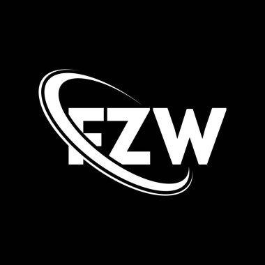 FZW logosu. FZW mektubu. FZW harf logosu tasarımı. Çember ve büyük harfli monogram logosuna bağlı FZW logosu. Teknoloji, iş ve emlak markası için FZW tipografisi.