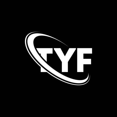 TYF logosu. TYF mektubu. TYF harf logosu tasarımı. Çember ve büyük harfli monogram logosuna bağlı baş harfler TYF logosu. Teknoloji, iş ve emlak markası için TYF tipografisi.