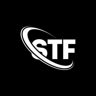 STF logosu. STF mektubu. STF mektup logosu tasarımı. Çember ve büyük harfli monogram logosuna bağlı STF logosu. Teknoloji, iş ve emlak markası için STF tipografisi.