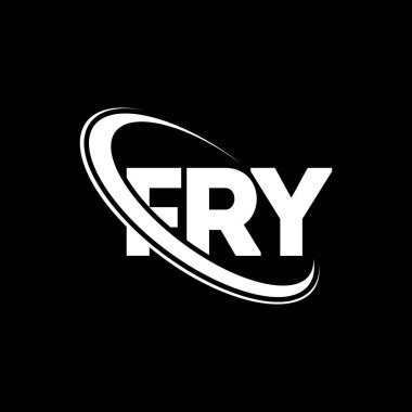 FRY logosu. FRY mektubu. FRY mektup logosu tasarımı. Çember ve büyük harfli monogram logosuna bağlı FRY logosu. Teknoloji, iş ve emlak markası için FRY tipografisi.