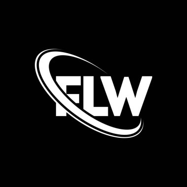 FLW logosu. FLW mektubu. FLW harfli logo tasarımı. Çember ve büyük harfli monogram logosuna bağlı FLW logosu. Teknoloji, iş ve emlak markası için FLW tipografisi.